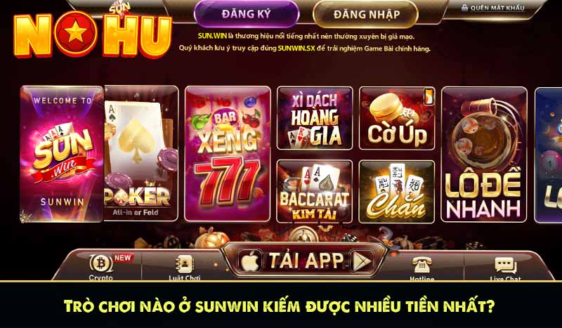 Trò chơi nào ở sunwin kiếm được nhiều tiền nhất?